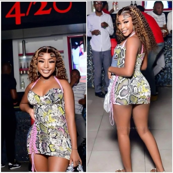 Multicolor Snakeskin Python Snake Print Halter Caged Party Cocktail Dress - Picture 3 of 12